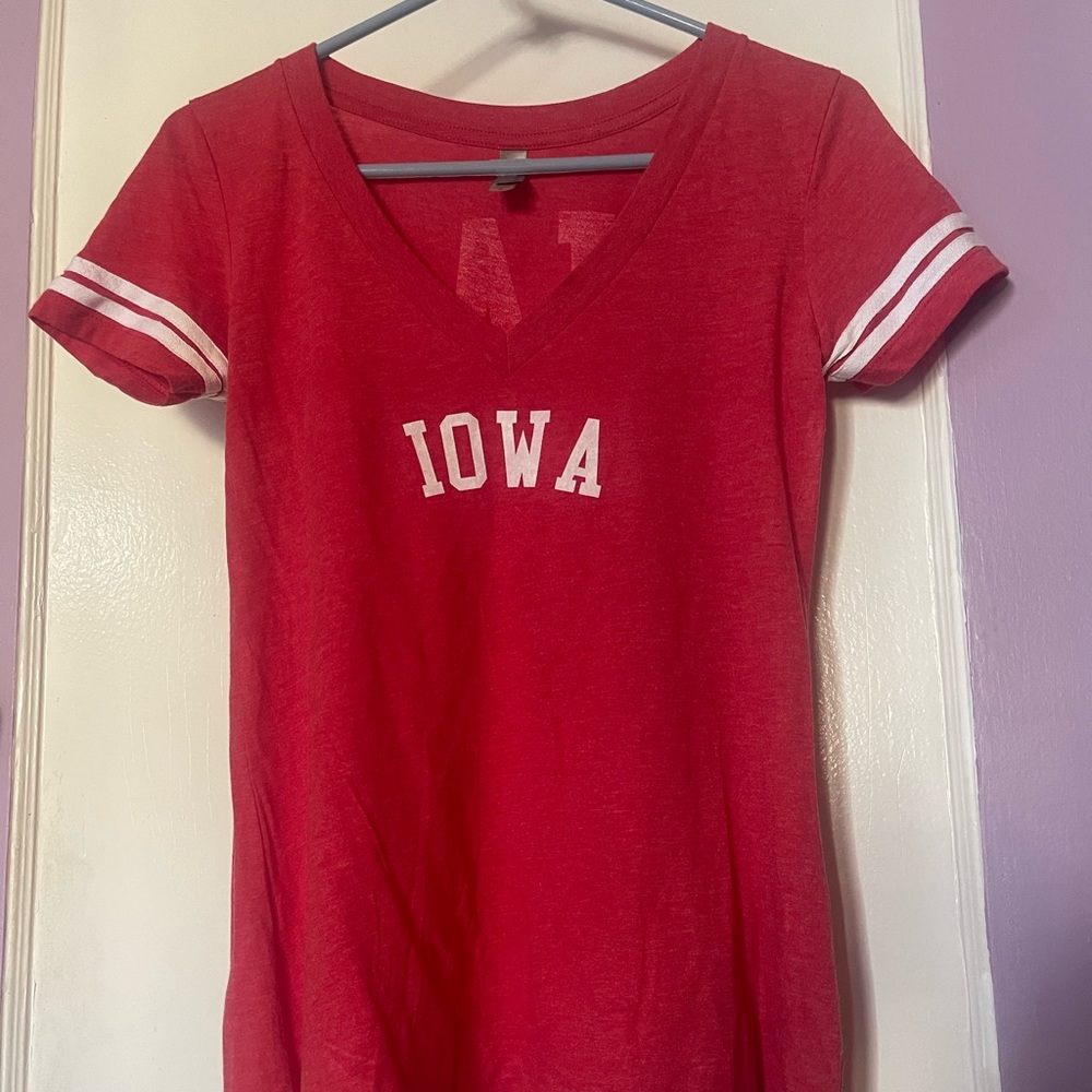 Iowa Varsity T Shirt NEW Red White Striped IA V Neck Womens M